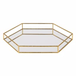 Kate and Laurel Felicia Gold Decorative Hexagon Mirrored Metal Tray thumbnail 1