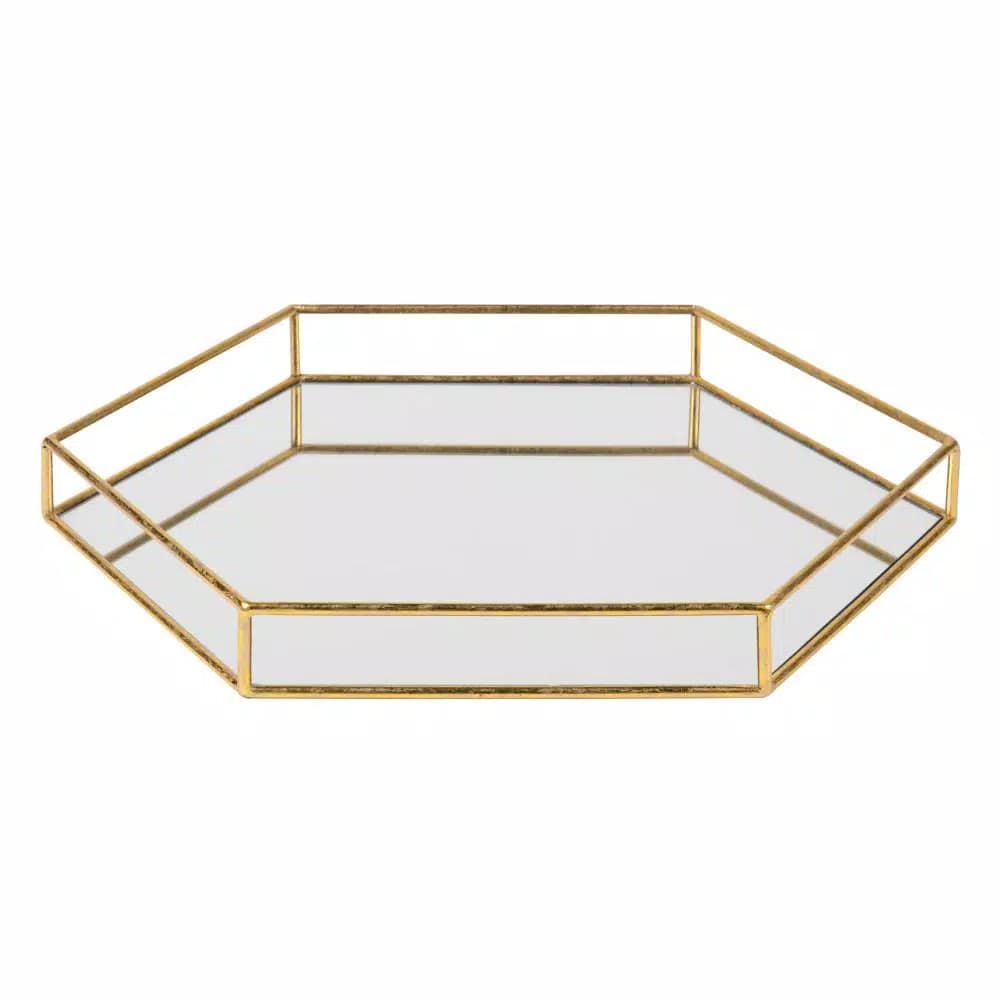 Kate and Laurel Felicia Gold Decorative Hexagon Mirrored Metal Tray