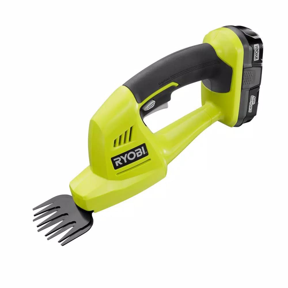 RYOBI ONE+ 18V Lithium-Ion Cordless 2-in-1 Grass Shear and Shrubber Trimmer Kit with 1.3 Ah Battery and Charger