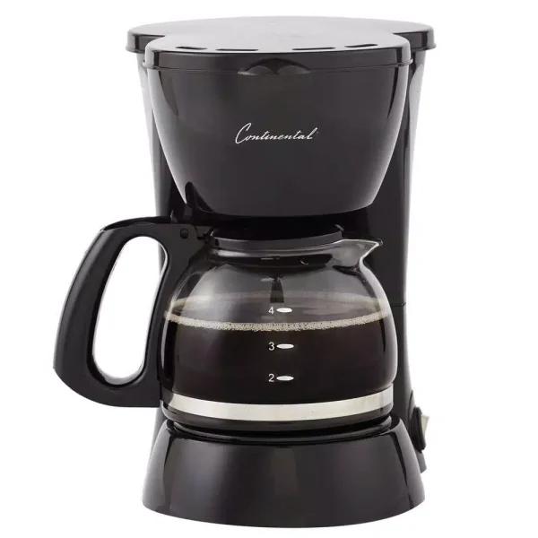 Continental 4-Cup Black Drip Coffee Maker with Non-Stick Keep Warm Plate and Permanent Filter