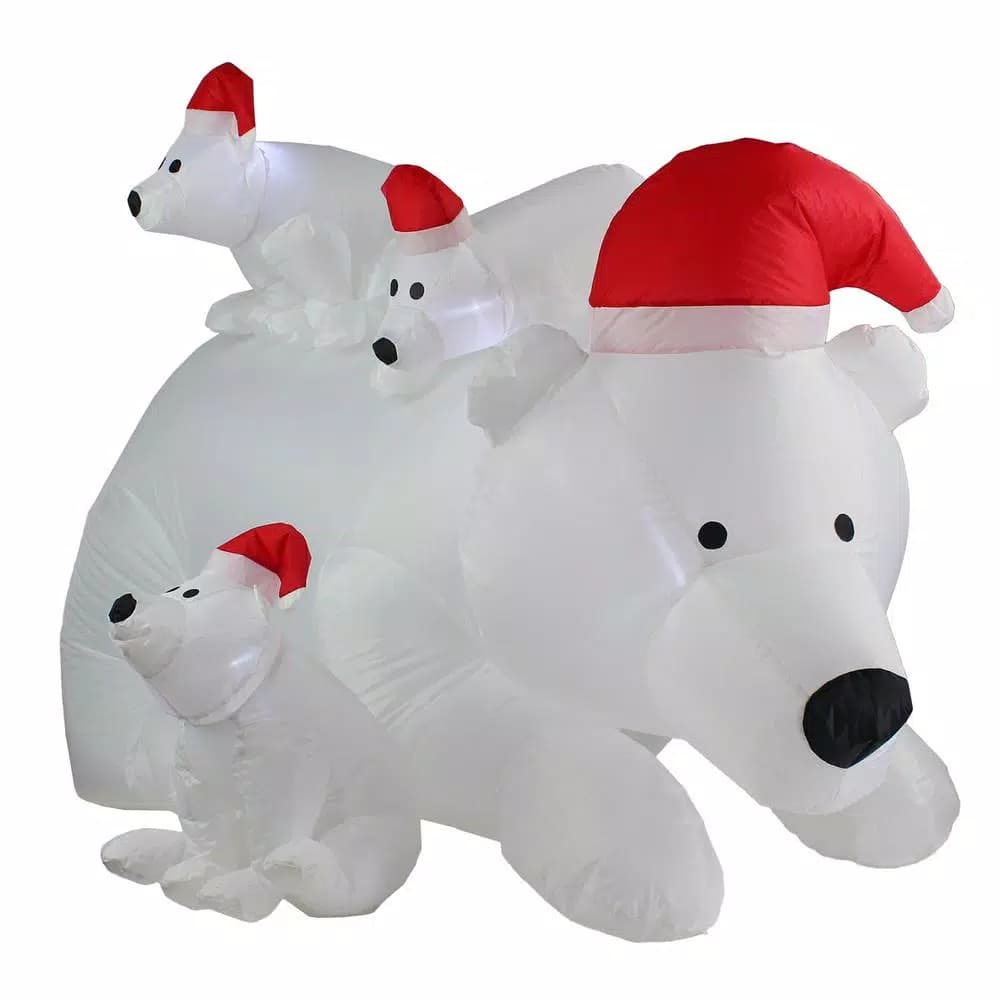 JOYDECOR 6 ft. Polar Bear Family Christmas Inflatable with LED Lights and Red Santa Hats