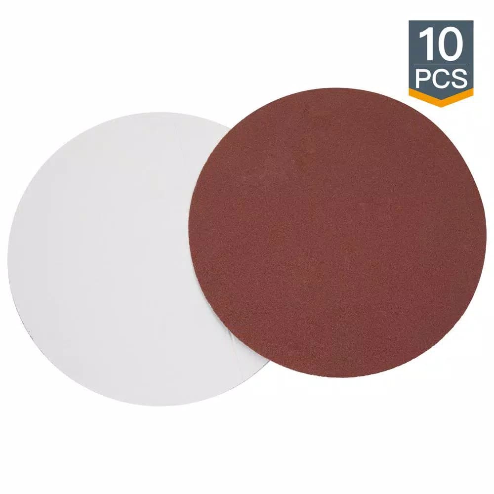 POWERTEC 12 in. 180 Grit Aluminum Oxide PSA Sanding Discs, 10-Pack