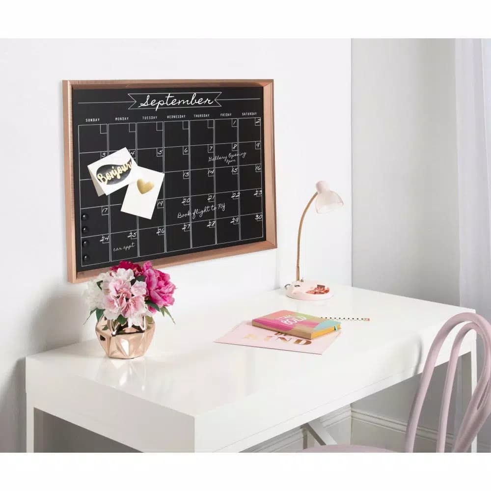 DesignOvation Calter Magnetic Chalkboard Monthly Calendar Memo Board with Frame