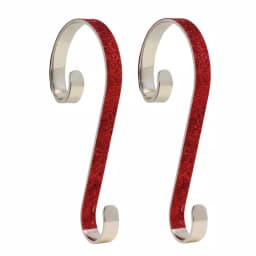 Haute Decor 6 in. Red Glitter Steel Stocking Scroll Holders, 2-Pack thumbnail 1