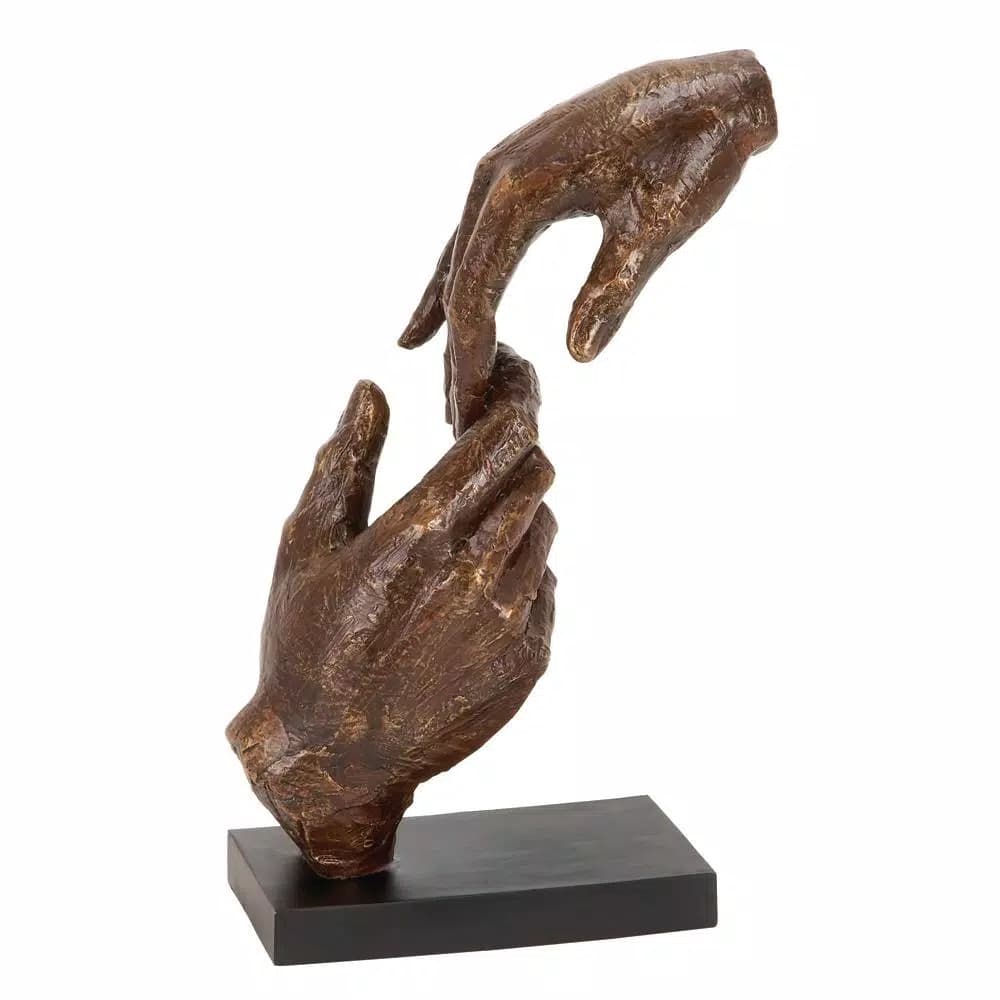 LITTON LANE The Connecting Hands Decorative Figurine - 12 in. Polystone Sculpture with Tarnished Bronze Finish