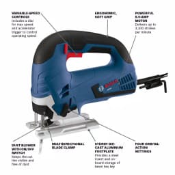 Bosch 6.5 Amp Corded Variable Speed Top-Handle Jig Saw Kit with Carrying Case thumbnail 2