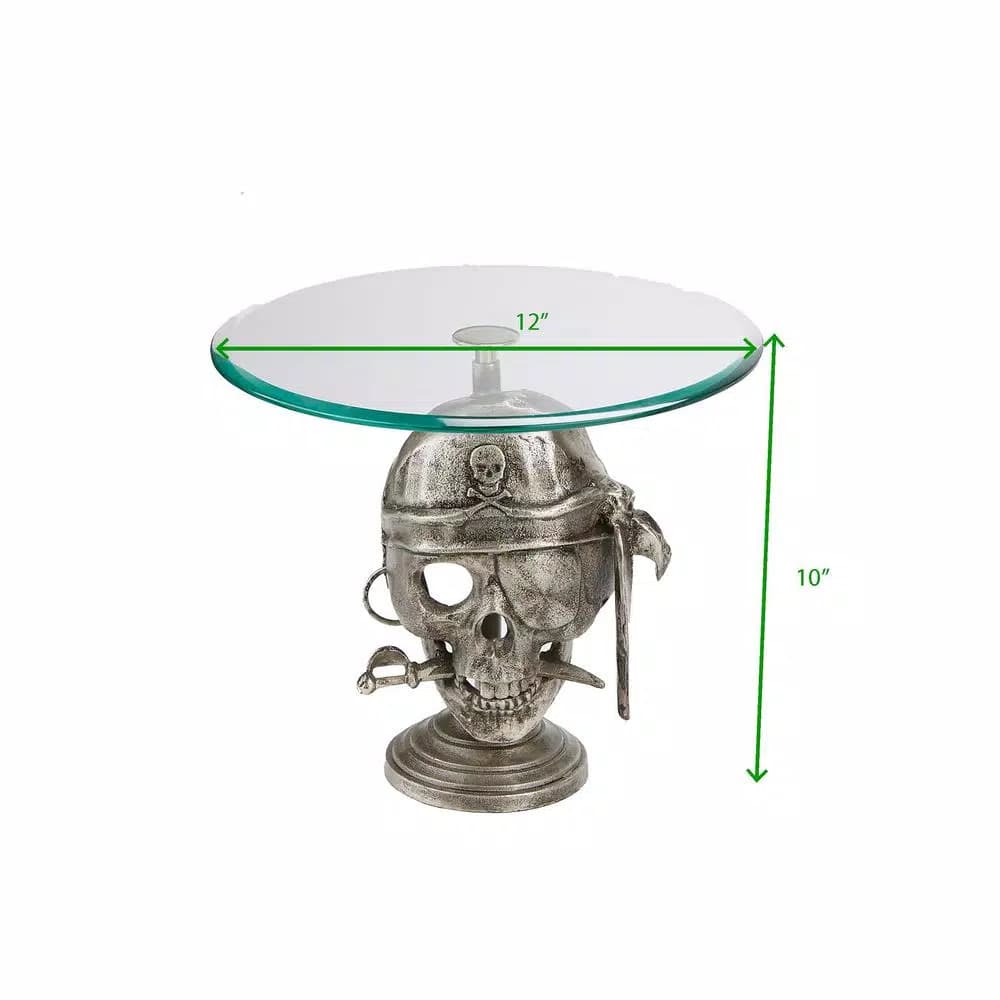 Mind Reader The Mind Reader 12 in. Silver Iron Pirate Head Cake Stand with Glass Top