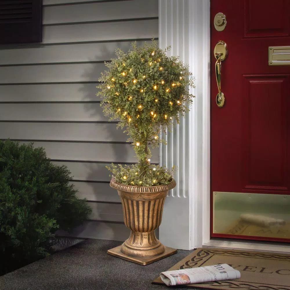 Unbranded 36 in. Mini Tea Leaf Artificial Topiary Tree with 100 Clear Lights in Decorative Urn