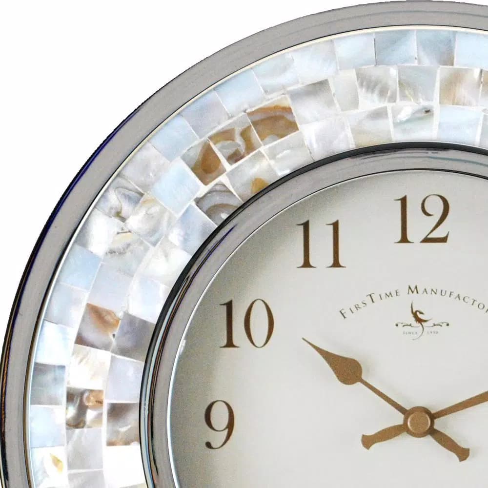FirsTime and Co. Pearl Mosaic Wall Clock - Coastal Shell Design, 10.25 in.