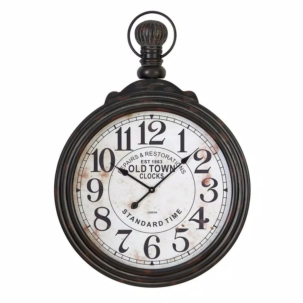 LITTON LANE 39 in. Vintage Wood Wall Clock with Ebony Finish and Distressed White Dial