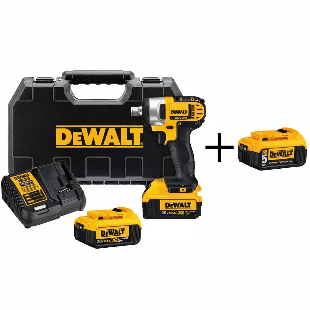 DEWALT 20V MAX Cordless 1/2 in. Impact Wrench Kit with (3) Batteries & Charger