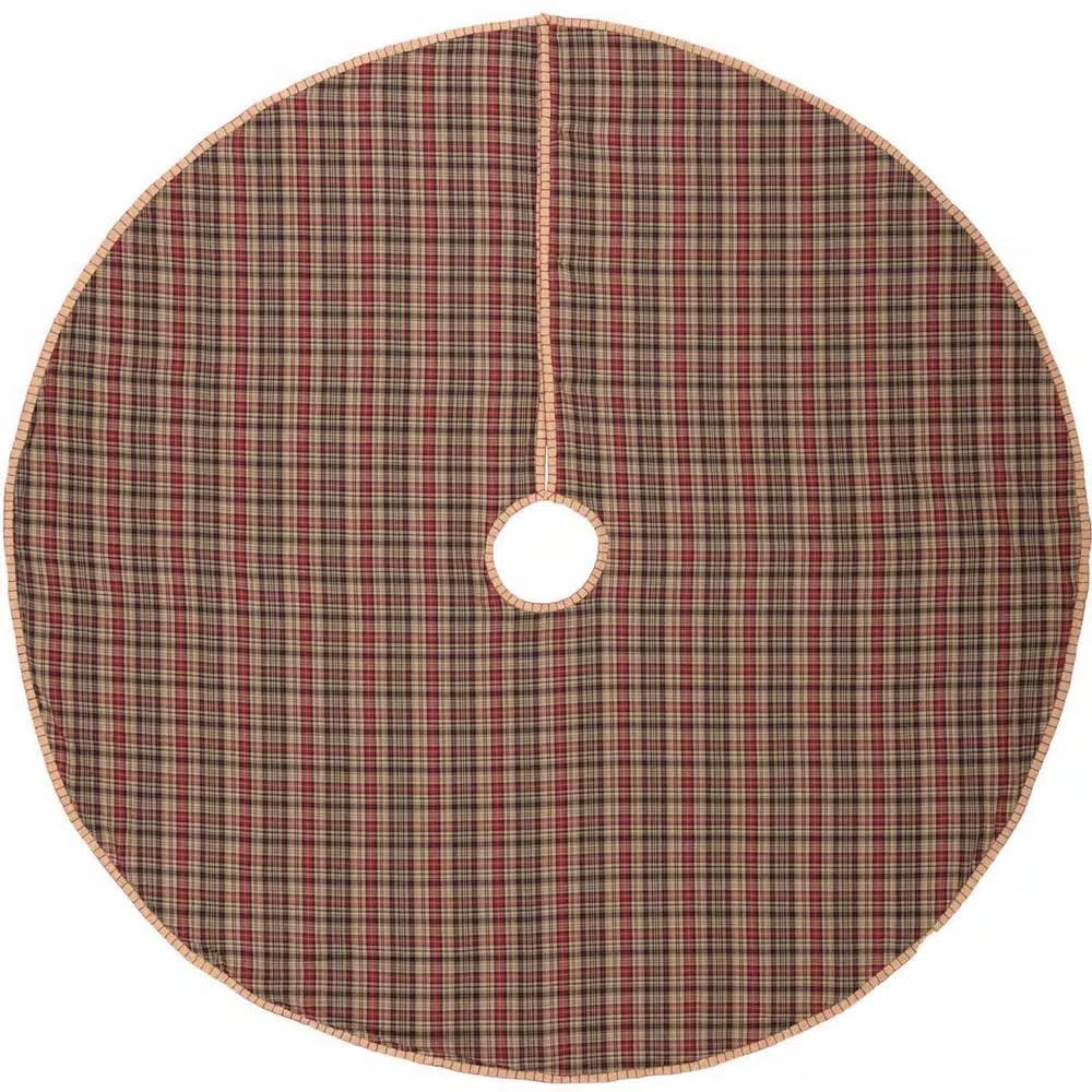 VHC Brands 55 in. Clement Natural Tan and Red Plaid Rustic Christmas Tree Skirt