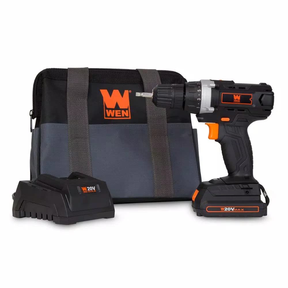 WEN 20V MAX Lithium-Ion Cordless 3/8 in. Drill/Driver Kit with Bits and Carrying Bag