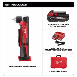 Milwaukee M18 18V Lithium-Ion Cordless 3/8 in. Right Angle Drill Kit with 1.5Ah Battery, Charger, and Hard Case thumbnail 2