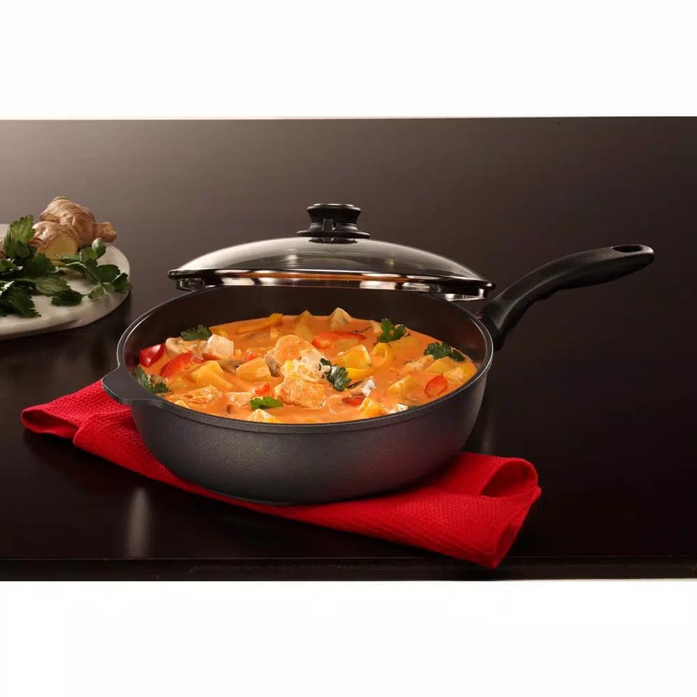 Swiss Diamond Classic Series 4.3 Qt. Cast Aluminum Nonstick Saute Pan with Glass Lid, Gray