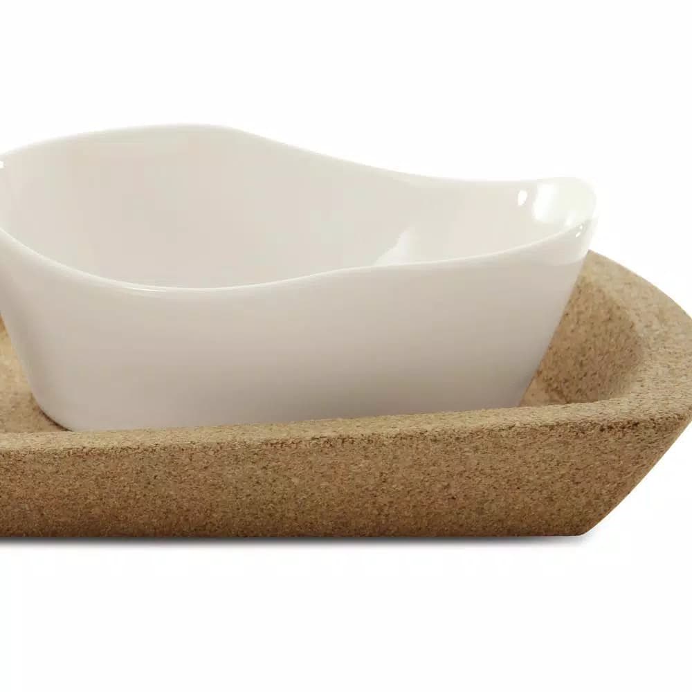 BergHOFF Eclipse 4-Piece Porcelain Snack Bowl Set with Cork Tray, White