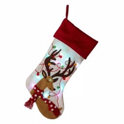 Glitzhome 21 in. LED Embroidered Linen Christmas Stocking - Reindeer Design thumbnail 1