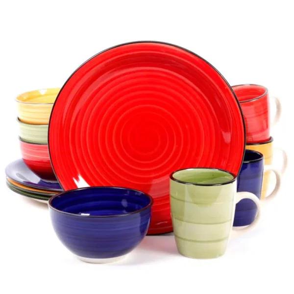 Gibson Home Color Vibes 12-Piece Assorted Stoneware Dinnerware Set, Service for 4