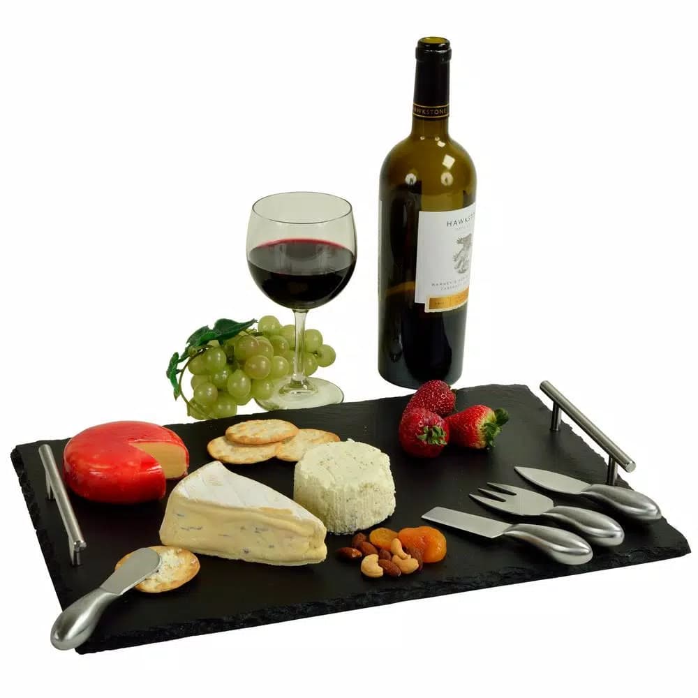 Unbranded Sardo Natural Slate Cheese Board Set with 4 Stainless Steel Tools and Soapstone Chalk