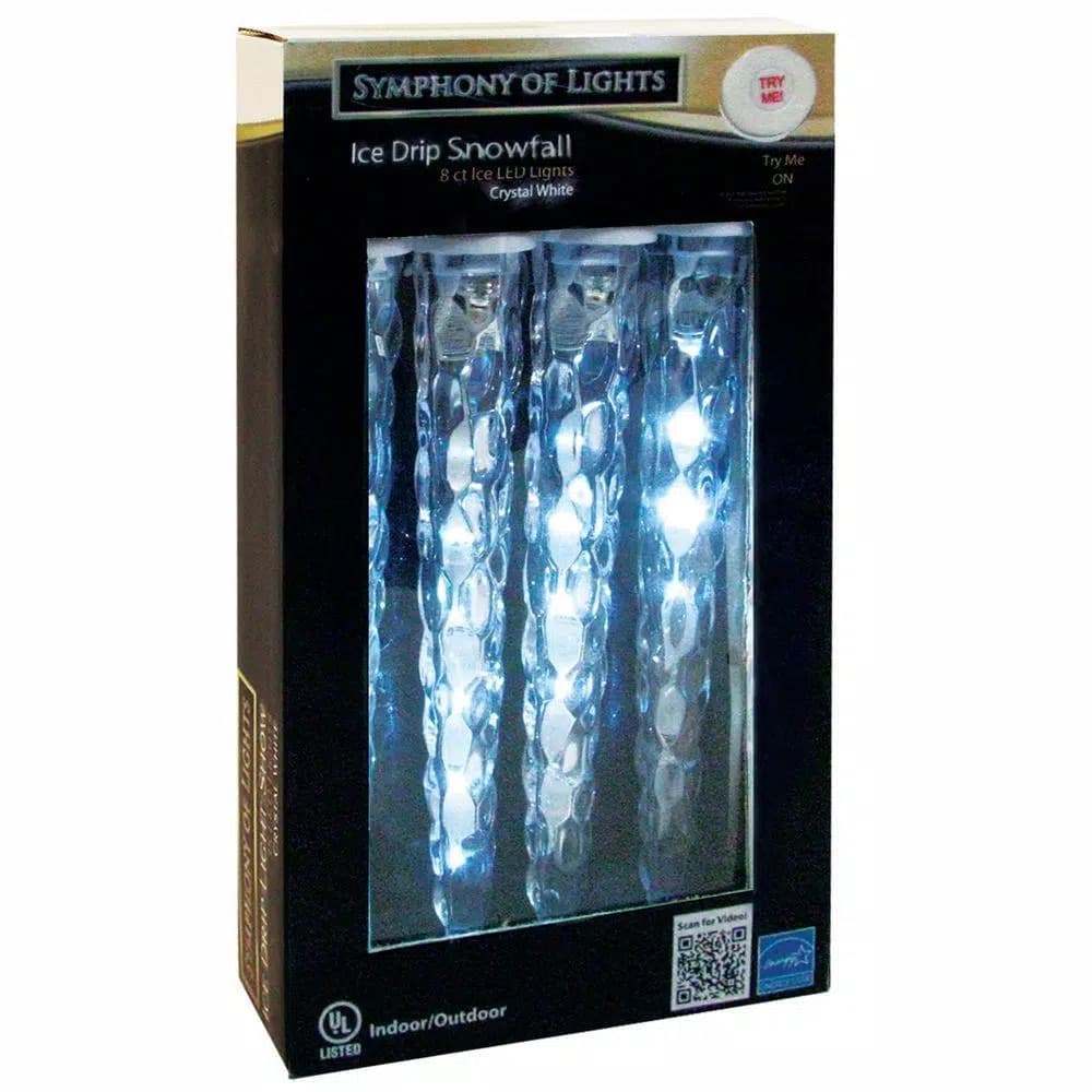 Unbranded Brite Star 8-Count Snowfall Crystal White LED Icicle Lights, 7 ft.