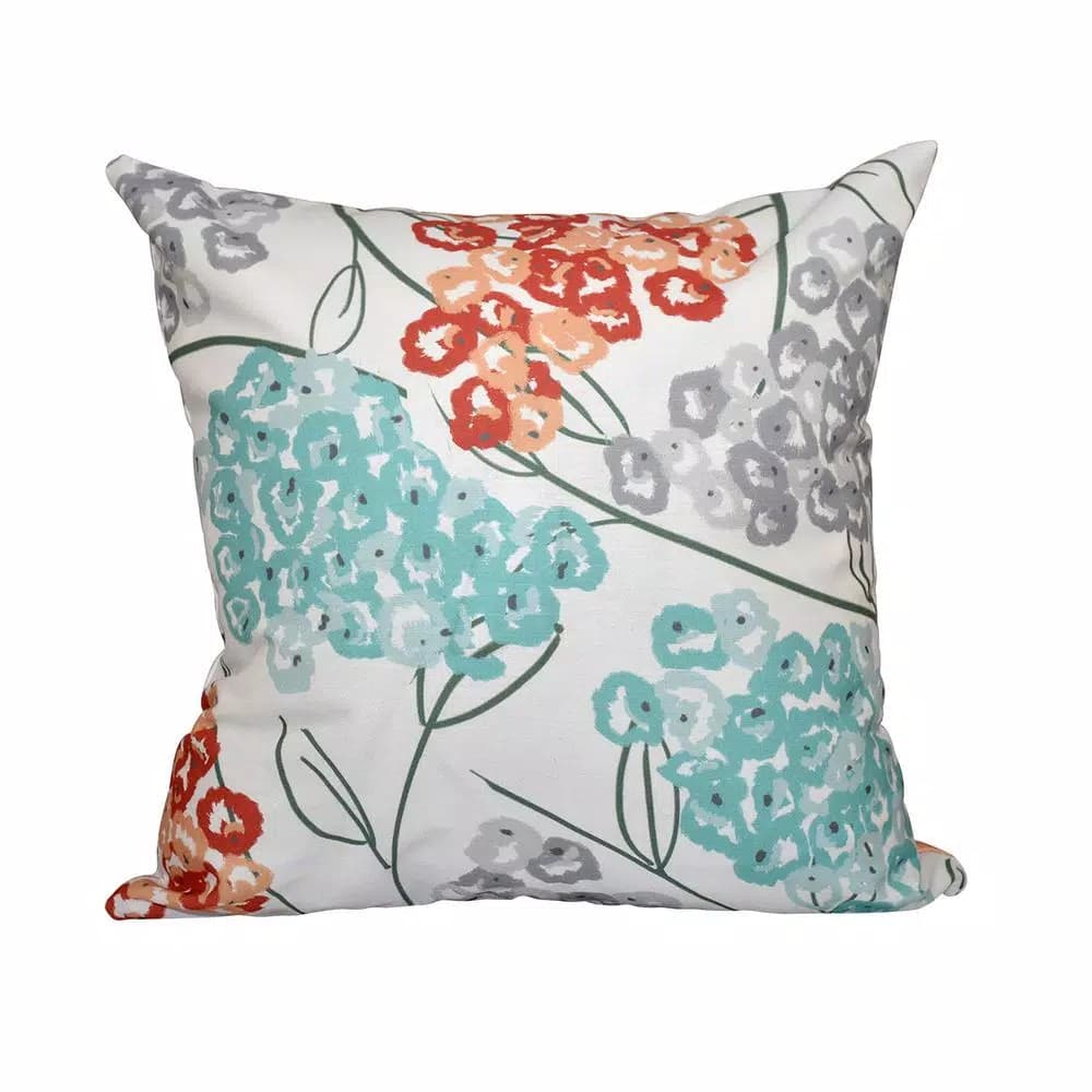 Unbranded E by Design Coral Hydrangeas Floral Print 16 in. Throw Pillow