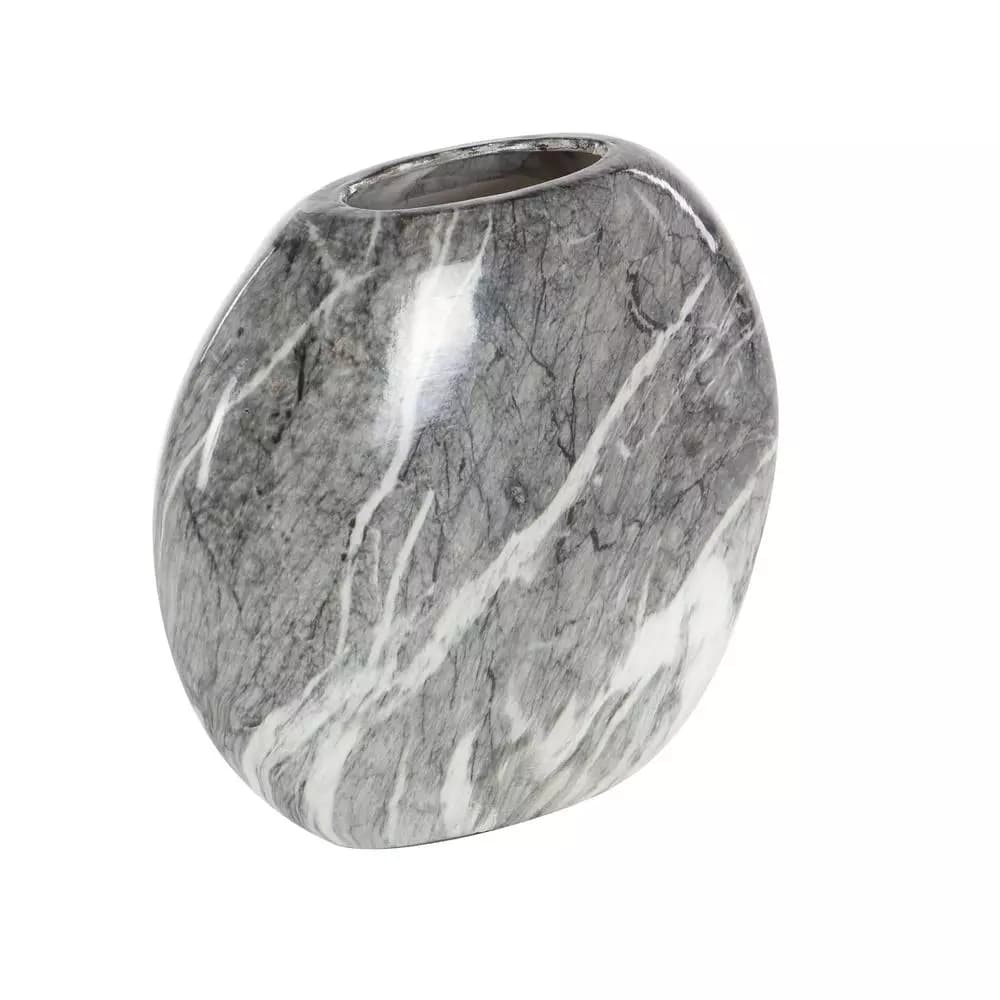 LITTON LANE 8 in. Gray Ceramic Decorative Marbled Vases, Set of 3
