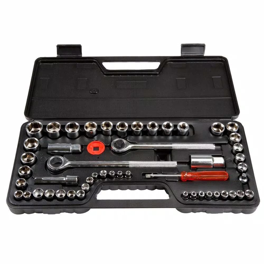 Stalwart 52-Piece SAE and Metric Socket Set with 1/4, 3/8, and 1/2 Drive Ratchets