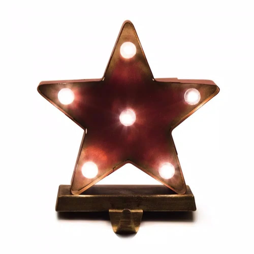 Glitzhome 8.48 in. Marquee LED Star Christmas Stocking Holder - Red Steel Decor