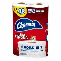 Charmin Ultra Strong Toilet Paper, 8 Super Mega Rolls, 2-Ply White thumbnail 3