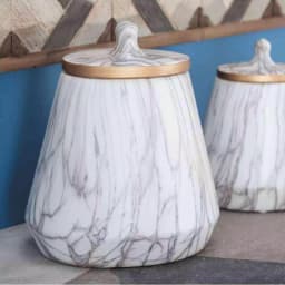 CosmoLiving by Cosmopolitan Modern Reflections 10 in. White and Gray Marble Ceramic Vase with Gold Rim thumbnail 1