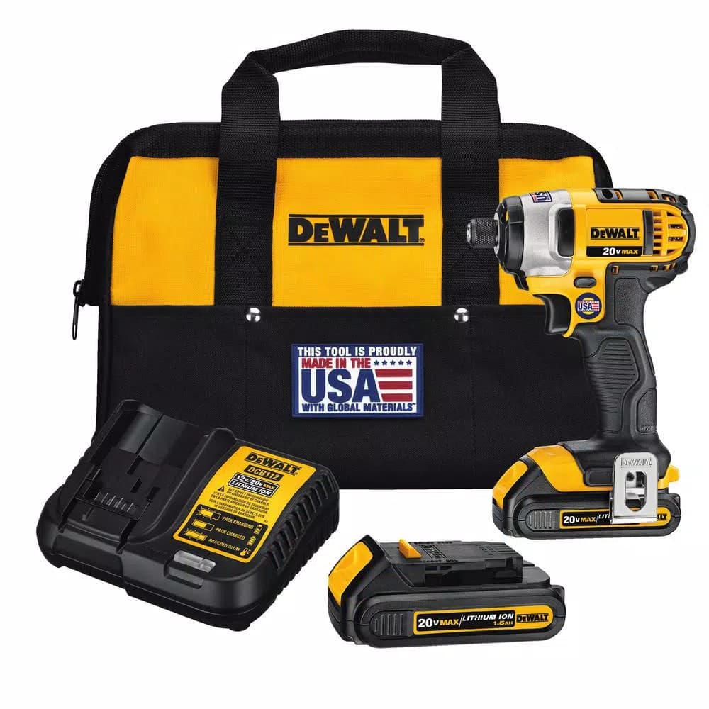 DEWALT 20V MAX Cordless 1/4 in. Impact Driver Kit with (2) 1.5 Ah Batteries, Charger & Bag