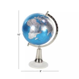 LITTON LANE Modern Reflections 15 in. Blue and Silver Decorative Globe with White Marble Base thumbnail 3