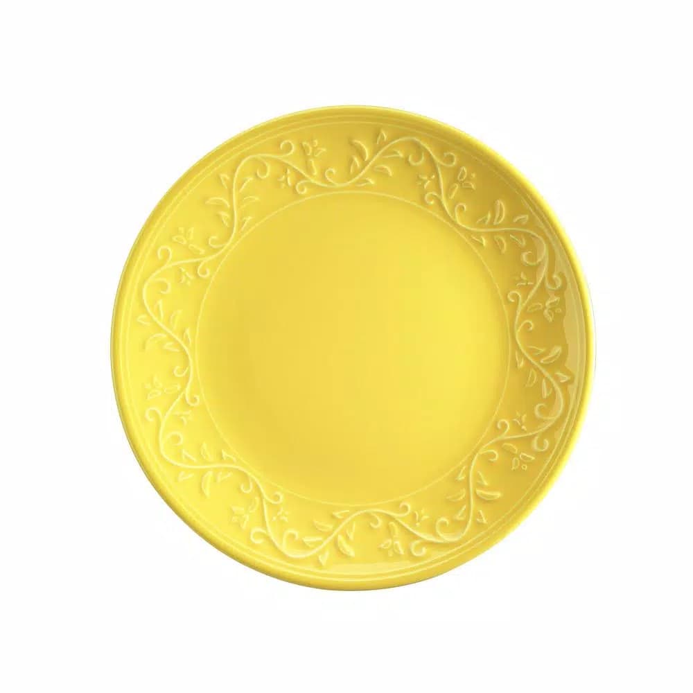 Unbranded Kutahya Ivy Collection 16-Piece Yellow Embossed Earthenware Dinnerware Set, Service for 4