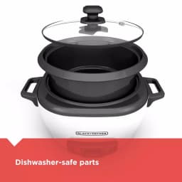 BLACK+DECKER 3-Cup White Electric Rice Cooker with Steaming Basket and Non-Stick Pot thumbnail 8