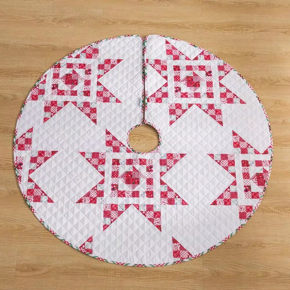 Country Living Angelina 48 in. Reversible Quilted Tree Skirt, Red and White Patchwork Star