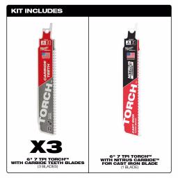 Milwaukee 6 in. 7 TPI The TORCH Carbide & Nitrus Carbide Reciprocating Saw Blade 4-Pack thumbnail 2
