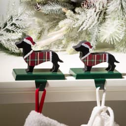 Glitzhome Dachshund Wooden and Metal Stocking Holder Set of 2 - Dog Christmas Mantel Decor thumbnail 4