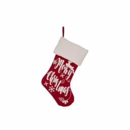 Glitzhome 21 in. Fabric Christmas Stocking with Reindeer and Snowflake Design, Red and White thumbnail 1