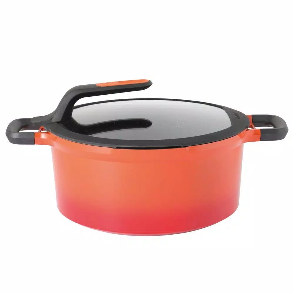 Unbranded GEM Stay Cool 7.7 qt. Cast Aluminum Nonstick Stock Pot with Glass Lid, Orange