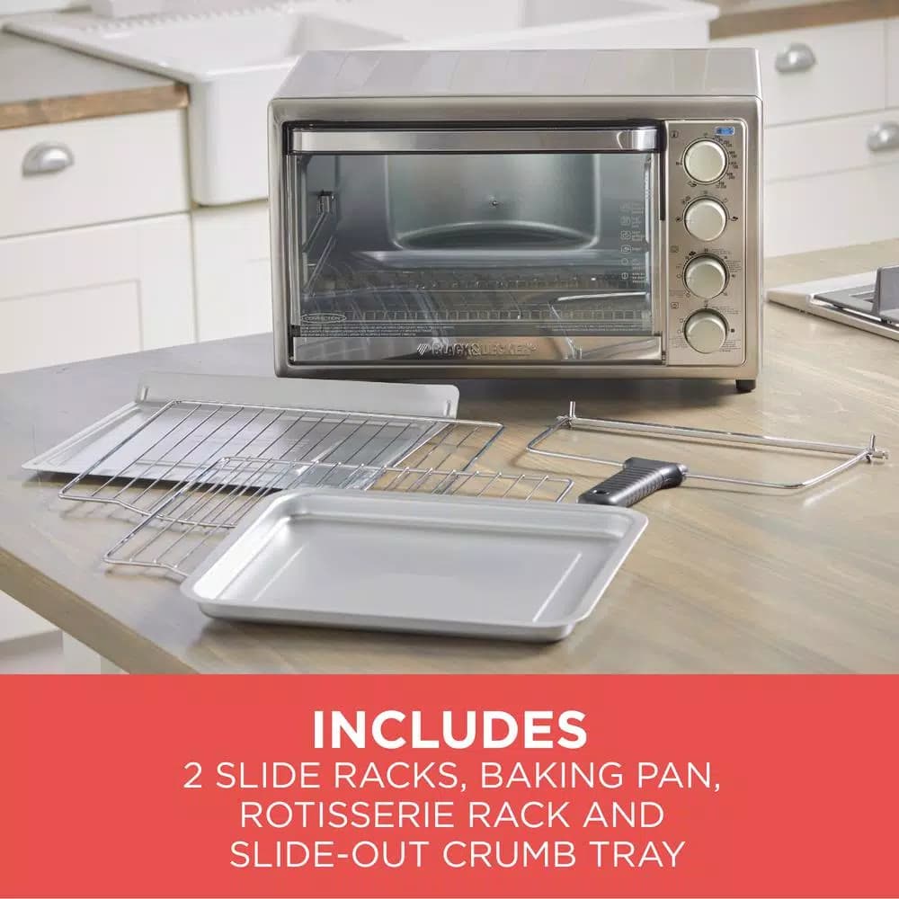 BLACK+DECKER 1500W 9-Slice Silver Toaster Oven with Rotisserie and Convection