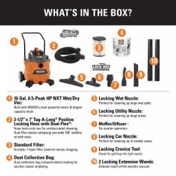 RIDGID 16 Gal. 6.5 Peak HP NXT Wet/Dry Shop Vacuum with Accessory Cart and Locking Tools thumbnail 2