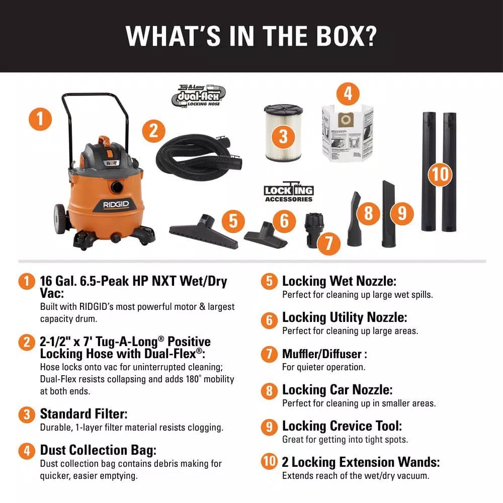 RIDGID 16 Gal. 6.5 Peak HP NXT Wet/Dry Shop Vacuum with Accessory Cart and Locking Tools