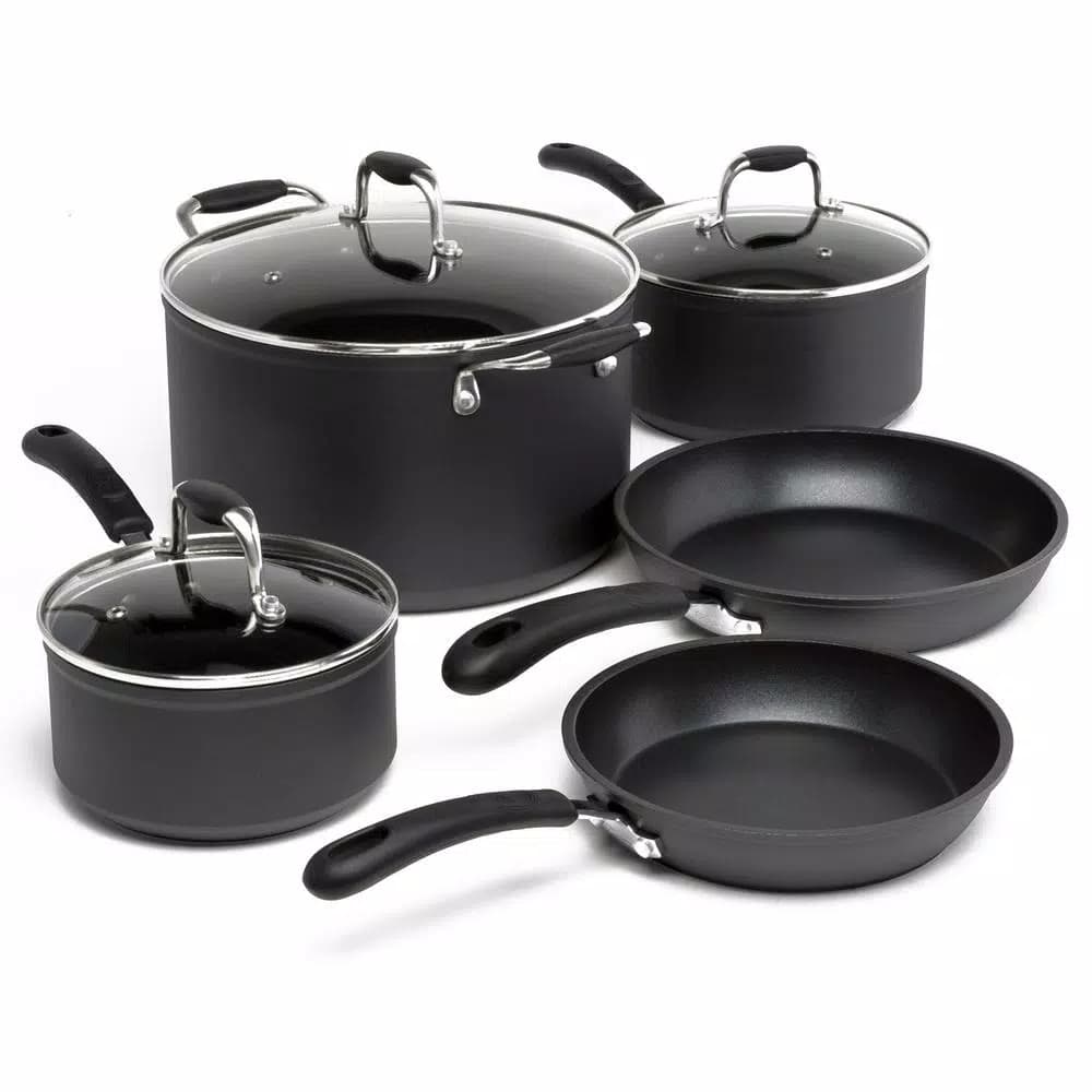 Ecolution Symphony 8-Piece Aluminum Nonstick Cookware Set with Hydrolon PFOA-Free Coating, Slate