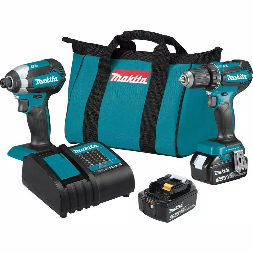 Makita 18V LXT Brushless Cordless 2-Piece Combo Kit with 3.0Ah Batteries, Drill/Driver and Impact Driver