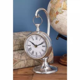 LITTON LANE Classic Aluminum Round Table Clock with Roman Numerals, 11 x 5 in. thumbnail 1