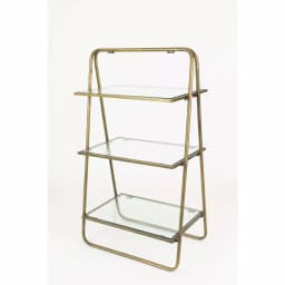 Unbranded 3-Tier Brass Finish Metal and Glass Display Shelf, 11 x 18 x 31 in thumbnail 1