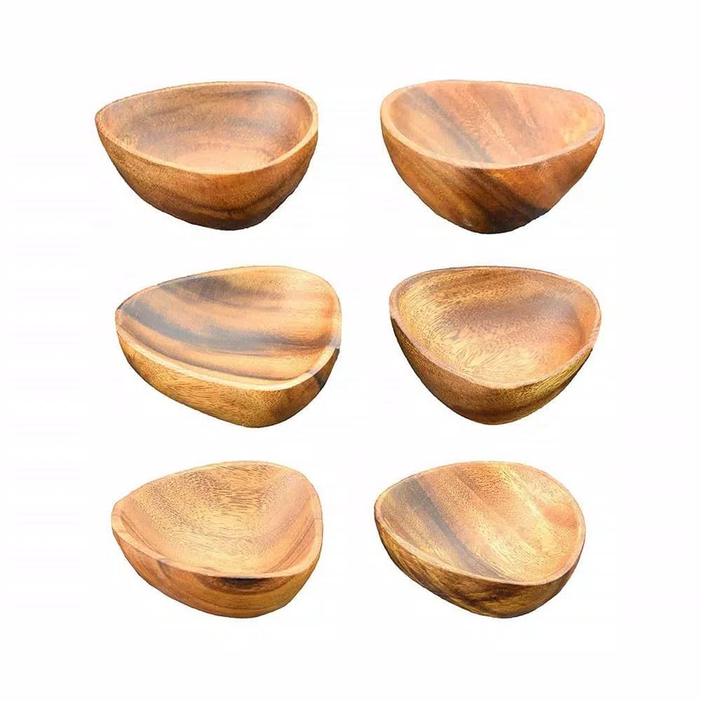 Acaciaware 6-Piece Handcrafted Acacia Wood 3-Sided Dip and Nut Bowl Set, 6 in.