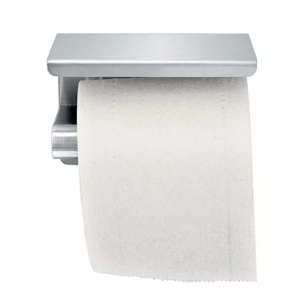 Alpine Industries Single Post Toilet Paper Holder with Storage Shelf, Brushed Stainless Steel