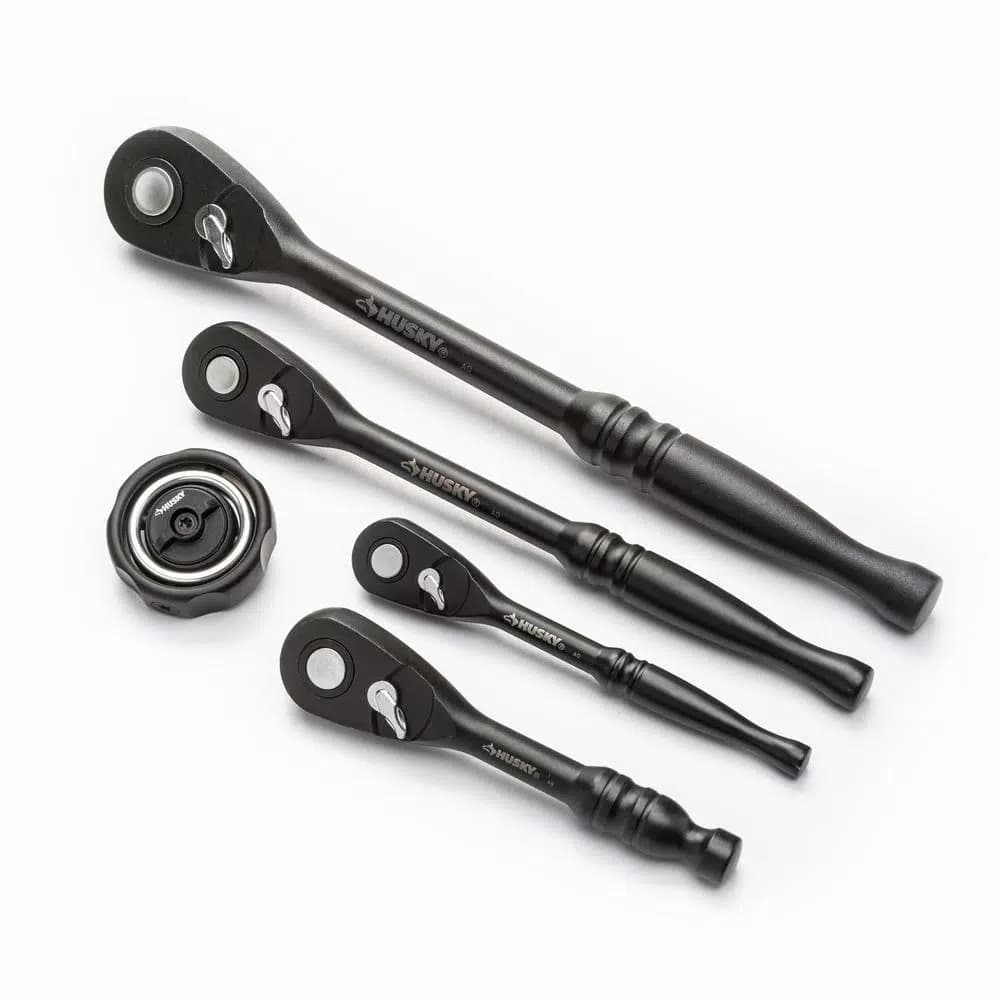 Husky 5-Piece 100-Position Ratchet Set with Gimbal Ratchet, 1/4 in., 3/8 in., and 1/2 in. Drives