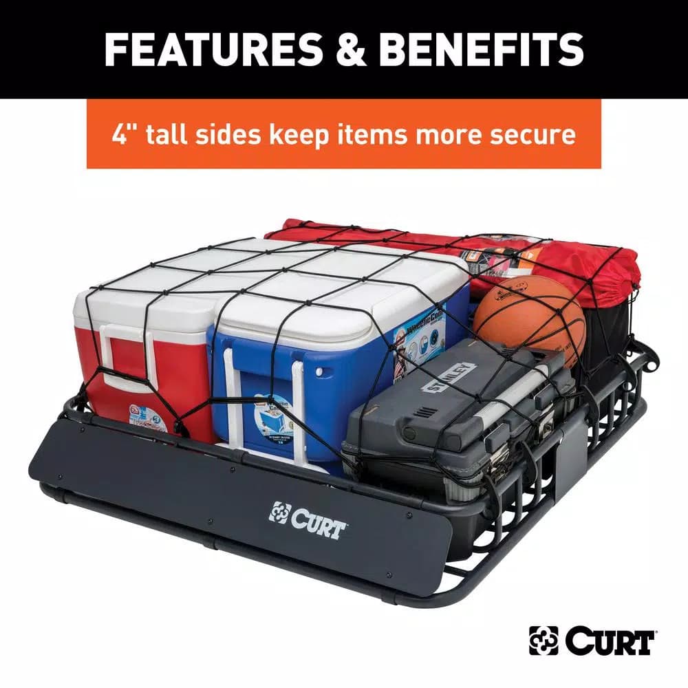 CURT Roof Mounted Cargo Basket, Steel Construction, Black Powder Coat